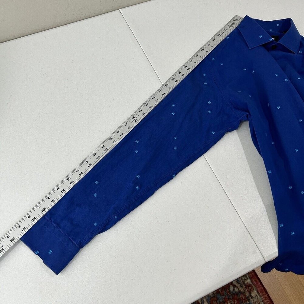 Jared Lang Mens Dress Shirt Medium Blue Butterfly Button Front Work Date Night - Picture 4 of 15